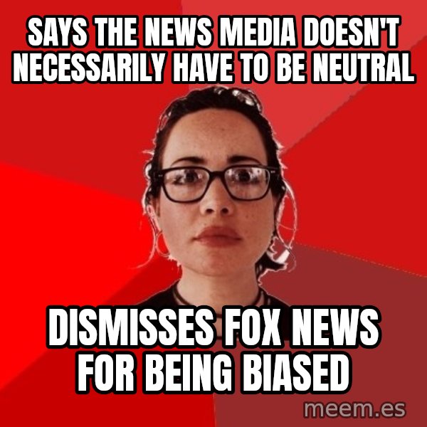 Liberal Douche Garofalo meme: says the news media doesn't necessarily have to be neutral / dismisses fox news for being biased