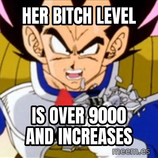 Over 9000 meme: Her bitch level / is over 9000 and increases