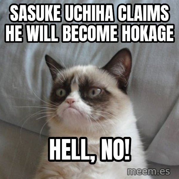 Grumpy cat good meme: Sasuke Uchiha claims he will become hokage / hell, no!