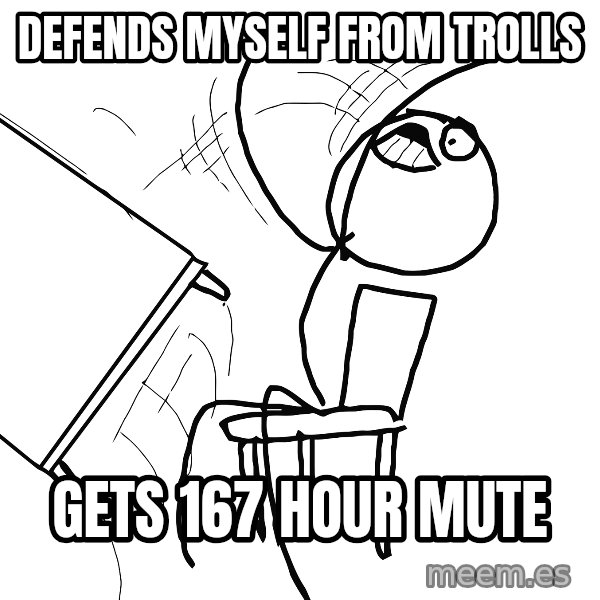 Desk Flip Rage Guy meme: Defends myself from trolls / gets 167 hour mute