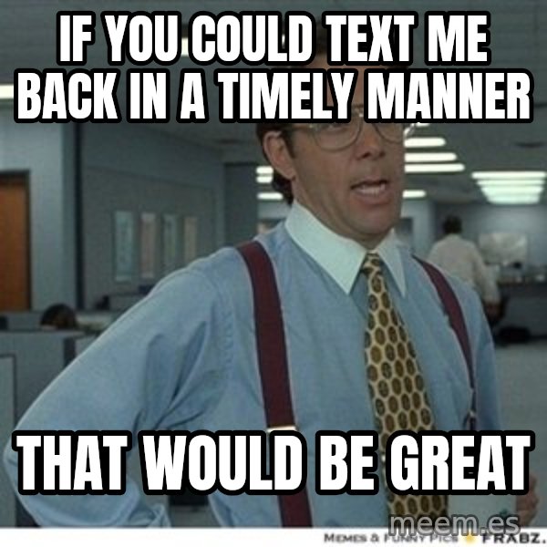 That would be great meme: if you could text me back in a timely manner / that would be great