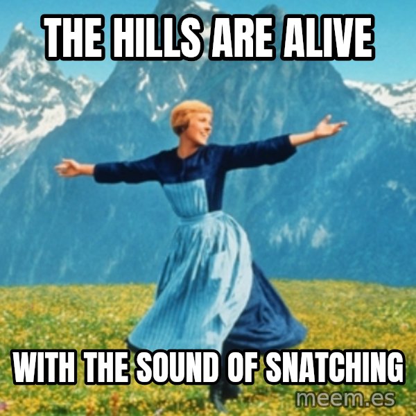Sound Of Music Lady meme: The hills are alive / with the sound of snatching