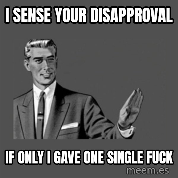 Grammar Guy meme: I sense your disapproval / if only i gave one single fuck