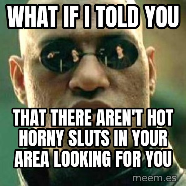 What if I told you / Matrix Morpheus meme: what if i told you / that there aren't hot horny sluts in your area looking for you