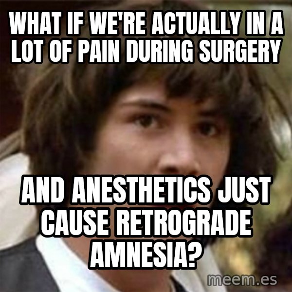 what if meme meme: What if we're actually in a lot of pain during surgery / and anesthetics just cause      retrograde amnesia?