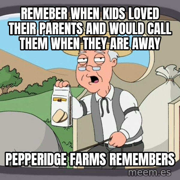 Pepperidge Farm Remembers Meme meme: Remeber when kids loved their parents and would call them when they are away / Pepperidge farms remembers