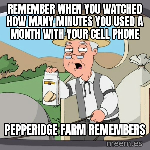 Pepperidge Farm Remembers Meme meme: REMEMBER WHEN YOU WATCHED HOW MANY MINUTES YOU USED A MONTH WITH YOUR CELL PHONE / PEPPERIDGE FARM REMEMBERS