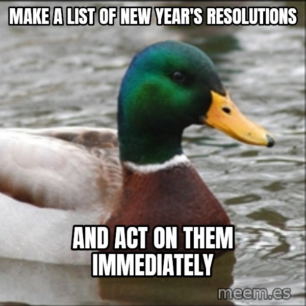 Actual Advice Mallard 1 meme: Make a list of new year's  resolutions / and act on them immediately