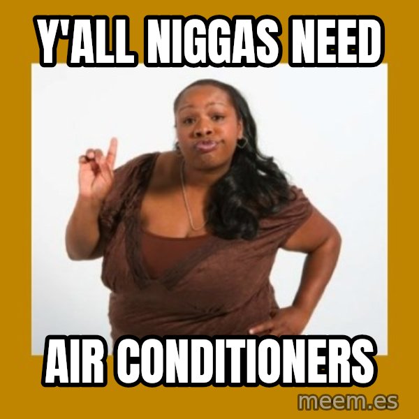 Angry Black Woman meme: Y'all Niggas Need / Air conditioners