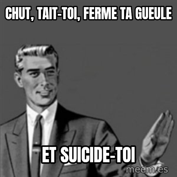 Correction Guy meme: Chut, tait-toi, ferme ta gueule / et suicide-toi