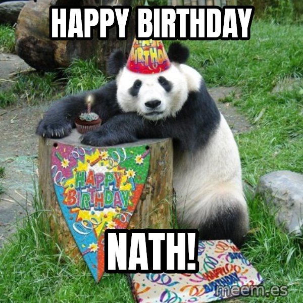 Happy Birthday Panda meme: Happy birthday / Nath!