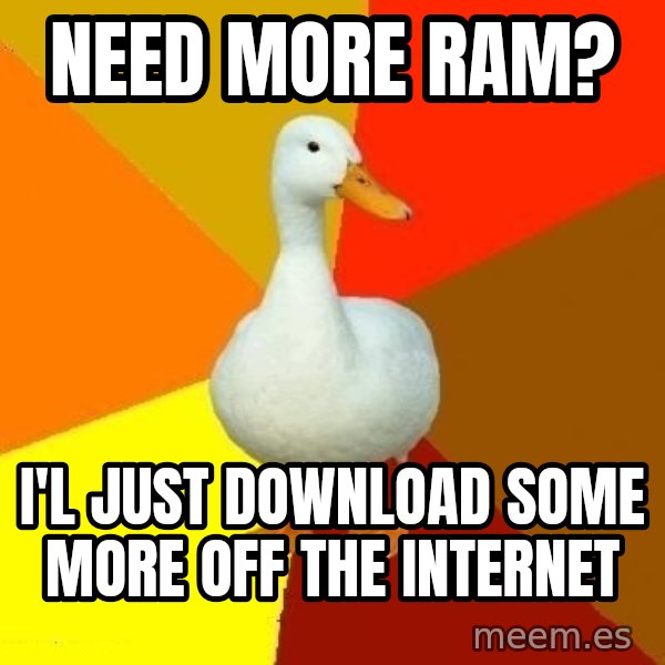 Technologically Impaired Duck meme: Need more RAM? / I'l just download some more off the internet