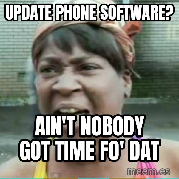 Sweet Brown Meme meme: update phone software? / ain't nobody got time fo' dat