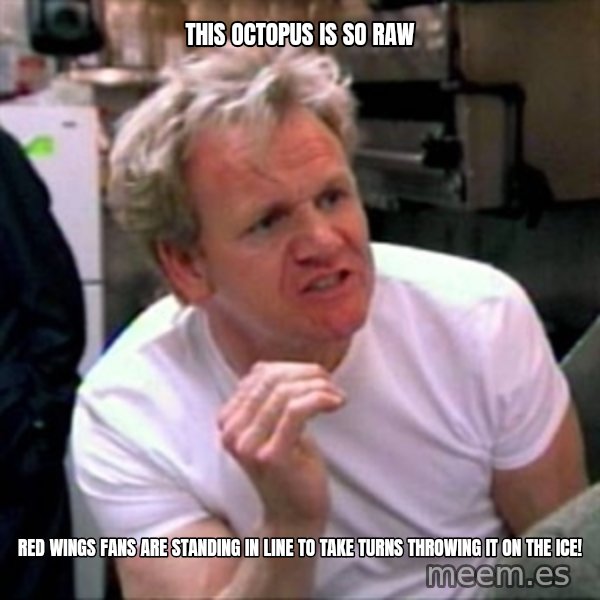 Gordon Ramsay meme: this octopus is so raw / Red wings fans are standing in line to take turns throwing it on the ice!