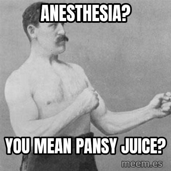 overly manlyman meme: Anesthesia? / You mean pansy juice?