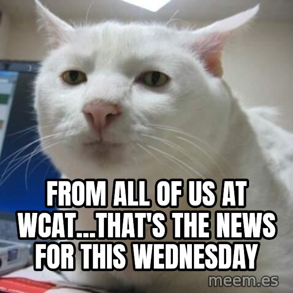 Serious Cat meme: from all of us at wcat...that's the news for this wednesday
