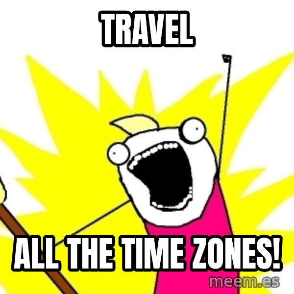 X ALL THE THINGS meme: travel / all the time zones!