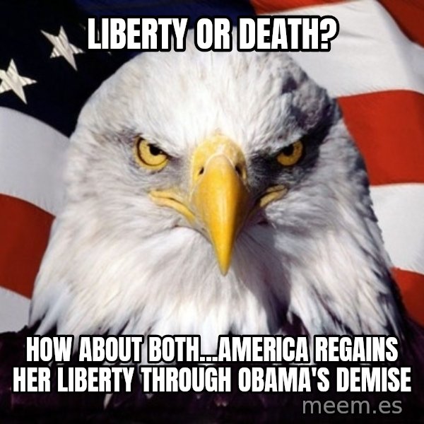 American Pride Eagle meme: liberty or death? / how about both...america regains her liberty through obama's demise