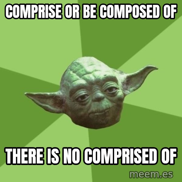 Advice Yoda Gives meme: Comprise or be composed of / there is no comprised of