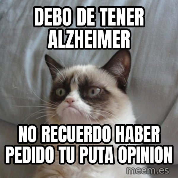 Grumpy cat good meme: Debo de tener alzheimer / no recuerdo haber pedido tu puta opinion