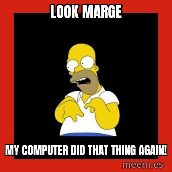 Homer retard meme: Look Marge / My computer did that thing again!