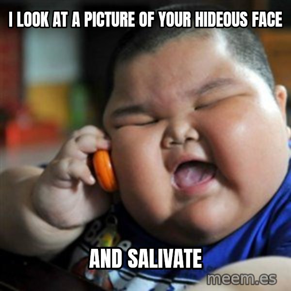 fat chinese kid meme: i look at a picture of your hideous face / and salivate