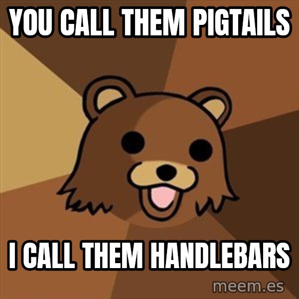 Pedobear meme: You call them pigtails / i call them handlebars