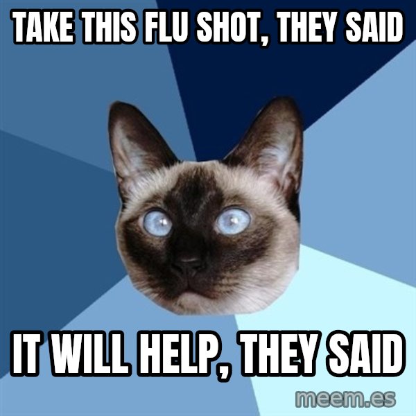 Chronic Illness Cat meme: Take this flu shot, they said / It will help, they said