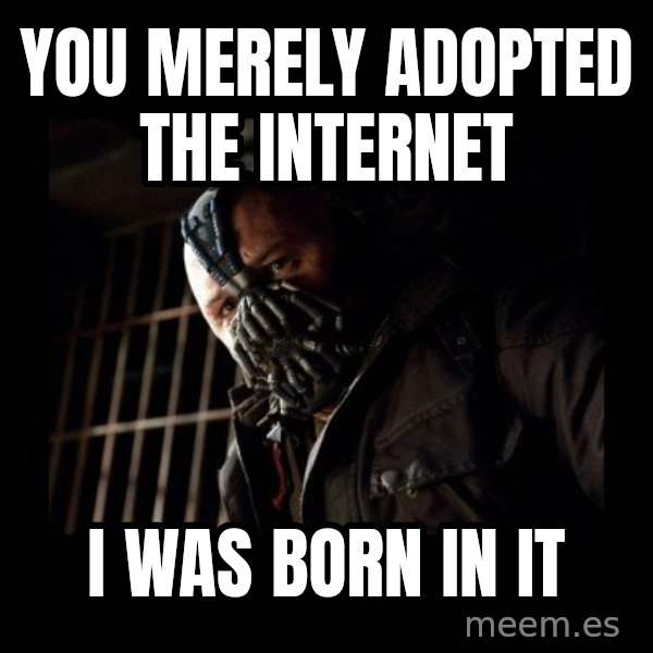Bane meme: you merely adopted the internet / i was born in it