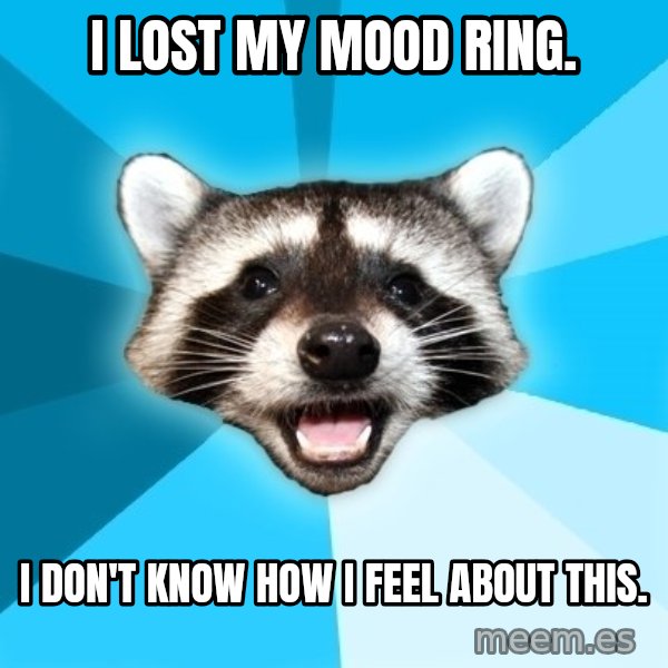 Lame Pun Coon meme: I LOST MY MOOD RING. / I DON'T KNOW HOW I FEEL ABOUt THIS.