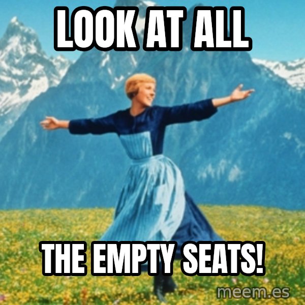 Sound Of Music Lady meme: Look at all / the empty seats!