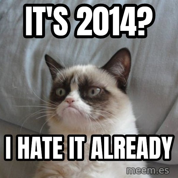Grumpy cat good meme: It's 2014? / I hate it already