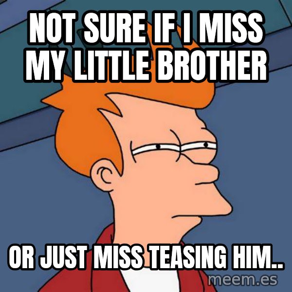 Futurama Fry meme: not sure if i miss my little brother / or just miss teasing him..