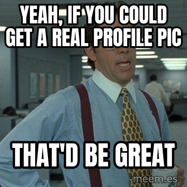 Yeah that'd be great... meme: yeah, if you could get a real profile pic / that'd be great