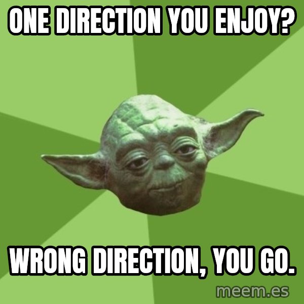 Advice Yoda Gives meme: One Direction you enjoy? / wrong direction, you go.