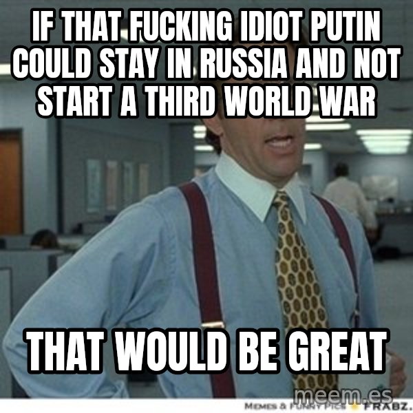 That would be great meme: if that fucking idiot putin could stay in russia and not start a third world war / that would be great