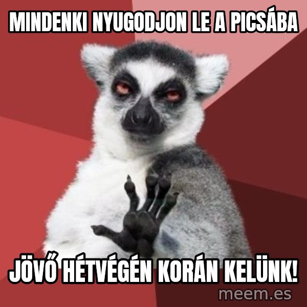 mindenki nyugodjon le a picsába meme: mindenki nyugodjon le a picsába / jövő hétvégén korán kelünk!