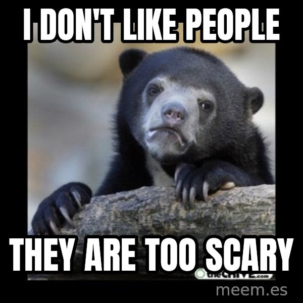 sad bear meme: I don't like people / They are too scary