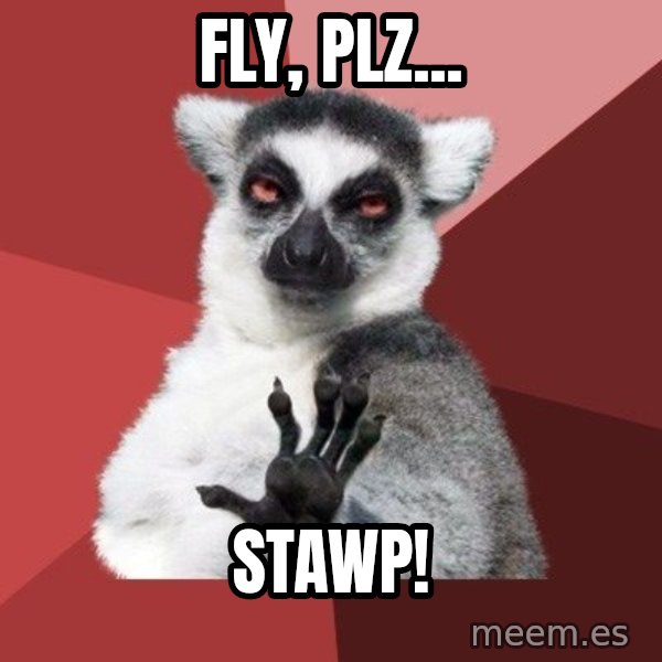 Chill Out Lemur meme: fly, plz... / stawp!