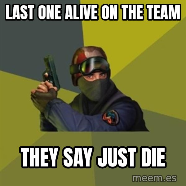 Counter Strike meme: last one alive on the team / they say just die