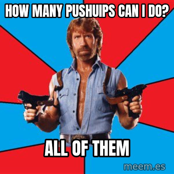 Chuck Norris  meme: How many Pushuips can i do? / All of them