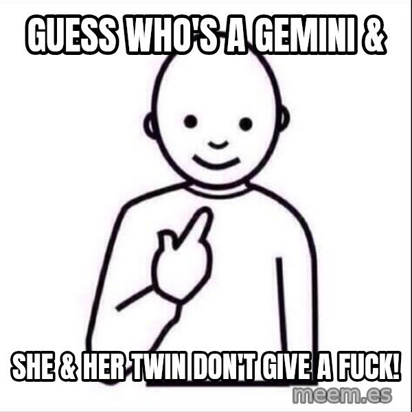 Guess who ? meme: guess who's a gemini & / she & her twin  don't give a fuck!