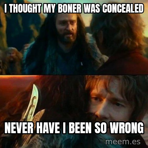 Never Have I Been So Wrong meme: i thought my boner was concealed / never have i been so wrong