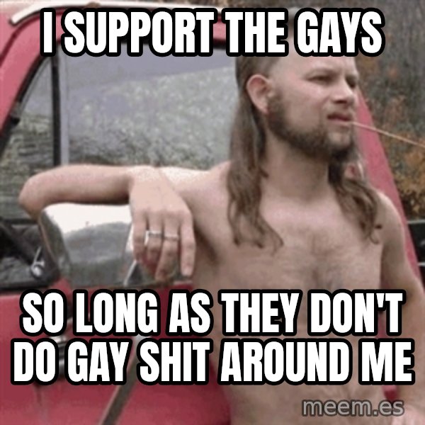 Almost Politically Correct Redneck meme: I support the gays / so long as they don't do gay shit around me