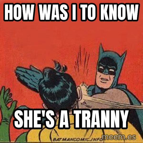 batman slap robin meme: how was i to know / she's a tranny