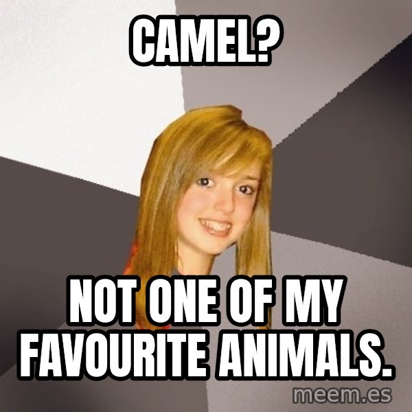 Musically Oblivious 8th Grader meme: camel? / not one of my favourite animals.