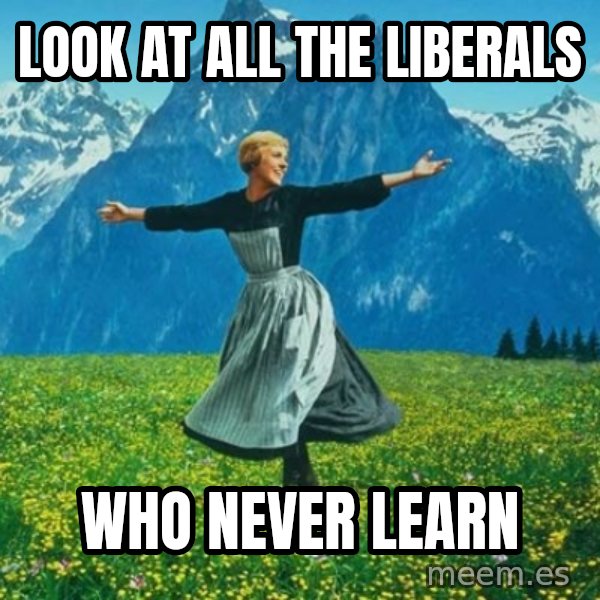 Look at All the Fucks I Give meme: look at all the liberals / who never learn