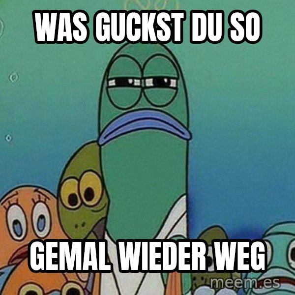 Serious Fish Spongebob meme: Was Guckst Du So / Gemal wieder weg