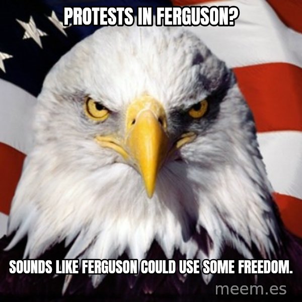Freedom Eagle  meme: Protests in Ferguson? / Sounds like Ferguson could use some Freedom.