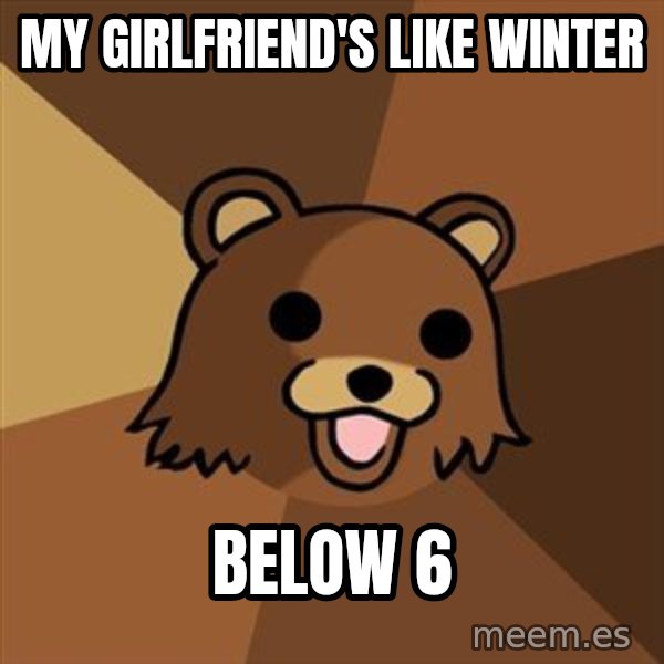 Pedobear meme: My girlfriend's like winter / Below 6